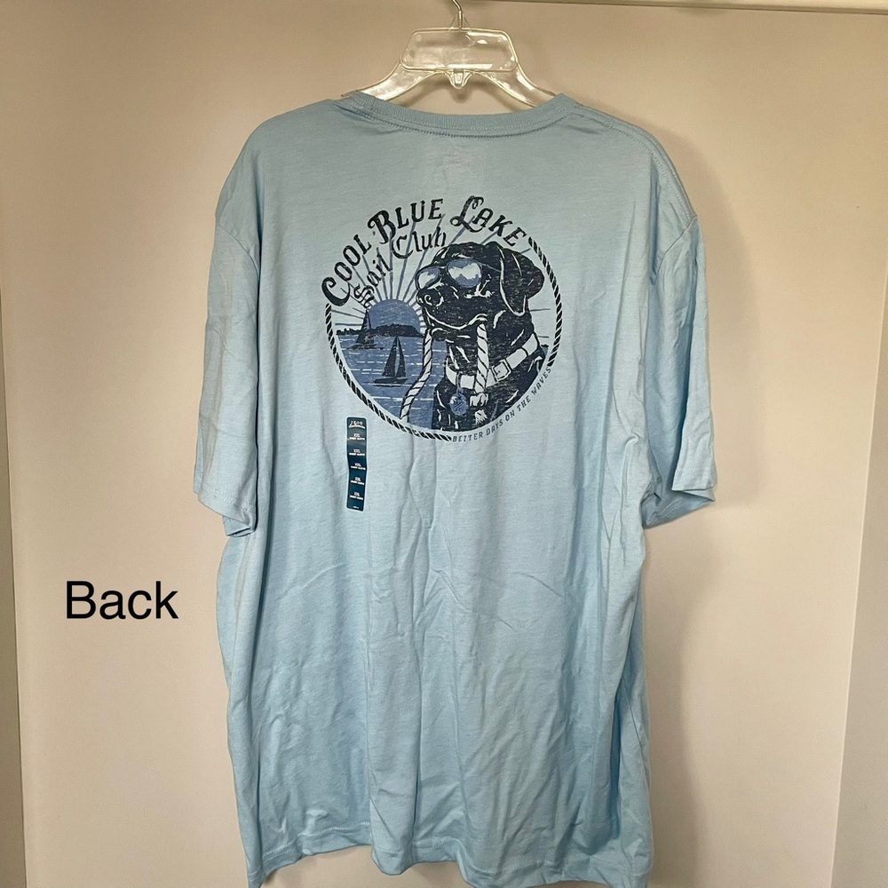 IZOD Saltwater Blue Tee Shirt Men’s XXL Black Lab Dog Lake Vacation Father’s Day